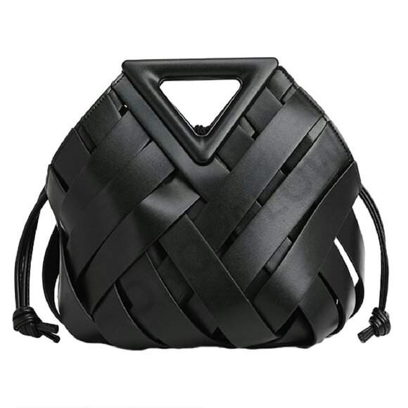 Woven Vegan Leather Clutch Crossbody Shoulder Bag Minimal Chic Elegant